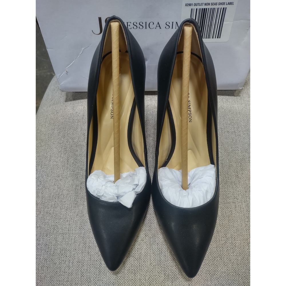 Jessica Simpson Apelhan Black Leather Pointed Toe Pumps Stiletto Heels 7.5M